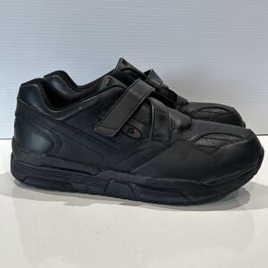 Propet Ped Walker  Men 11 5E Wide Strap Orthotic Shoes Black Leather Sneakers
